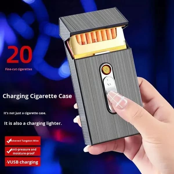 Premium Metal Cigarette Case with Rechargeable Lighter
